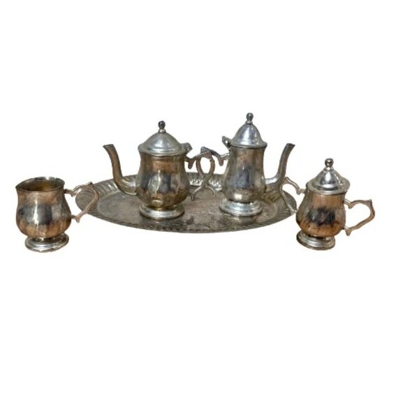 GODINGER SILVER ART Vintage Silverplate Miniature Tea Set with Tray - Picture 1 of 16
